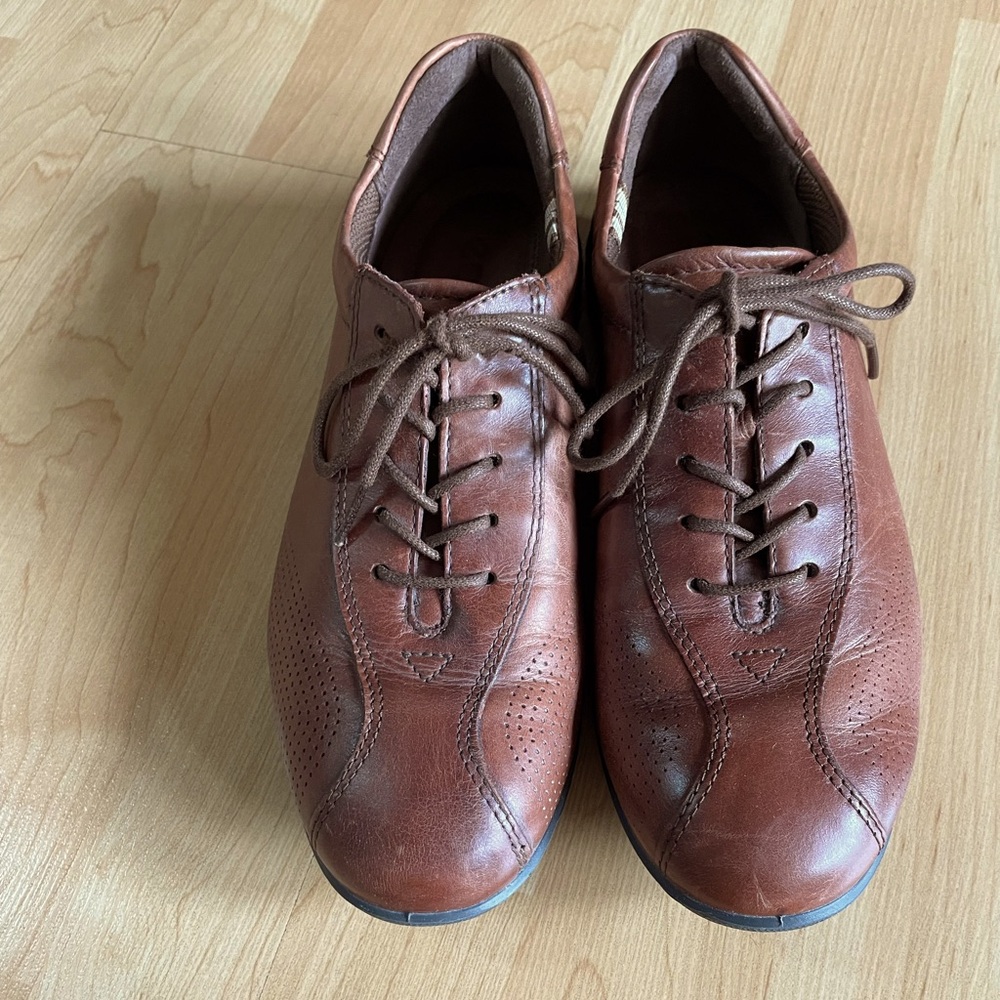 Womens ECCO Babett Leather Loafer Lace-up Shoe Flat Brown Size 38